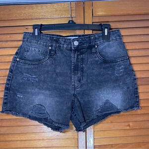 Refuge Festival Women’s Black Denim Ripped Jean Shorts Sz 5